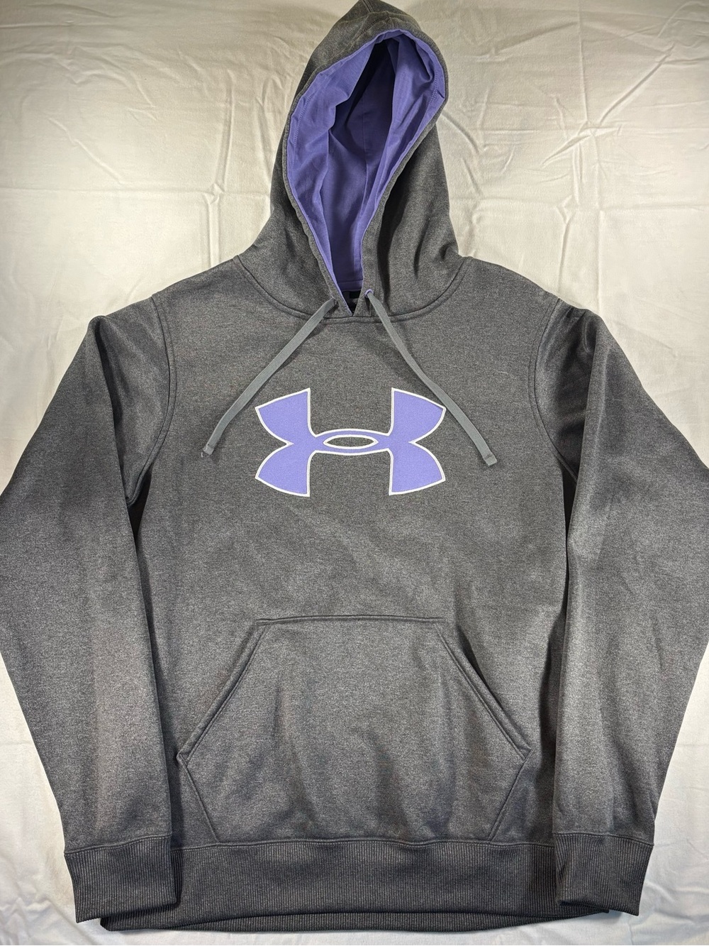 Under Armour Women’s Gray Hoodie with Purple Logo, Lined Hood, Kangaroo Pocket